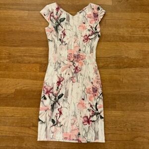 purple white pink cap sleeve midi dress size 2 b20
